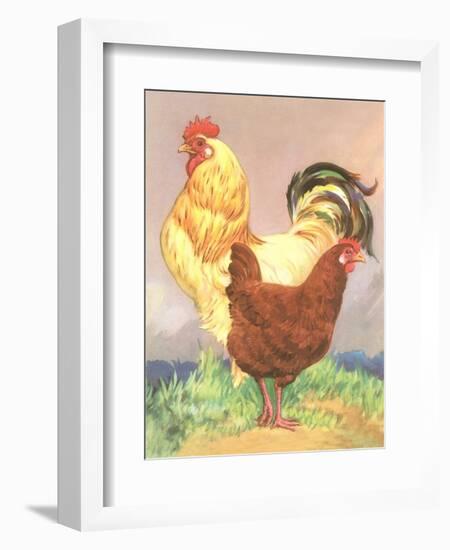 Rooster and Hen-null-Framed Art Print