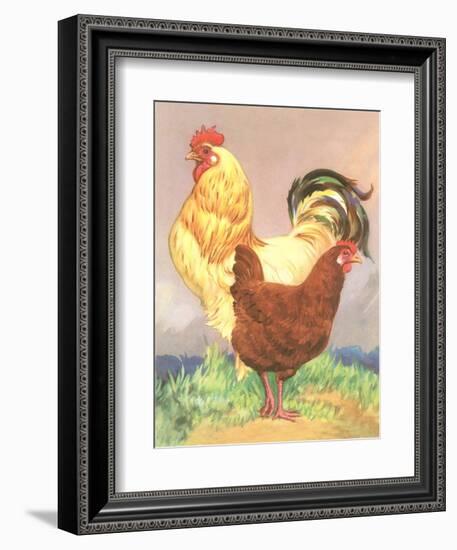 Rooster and Hen-null-Framed Art Print