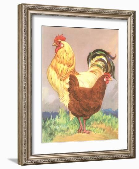 Rooster and Hen-null-Framed Art Print