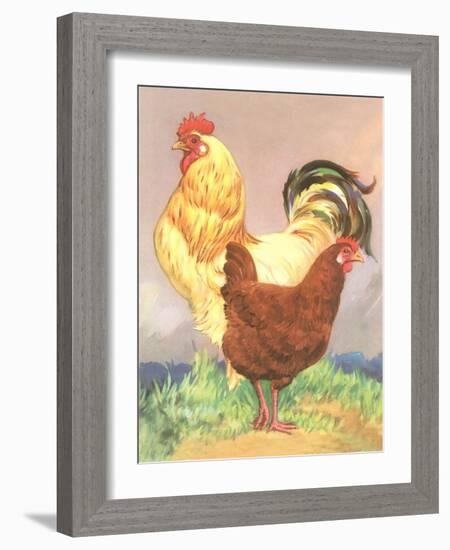 Rooster and Hen-null-Framed Art Print