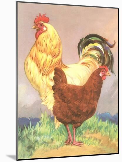 Rooster and Hen-null-Mounted Art Print