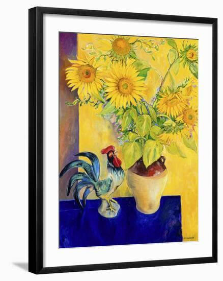 Rooster and Sunflowers (Coq et Tournesols)-Isy Ochoa-Framed Giclee Print