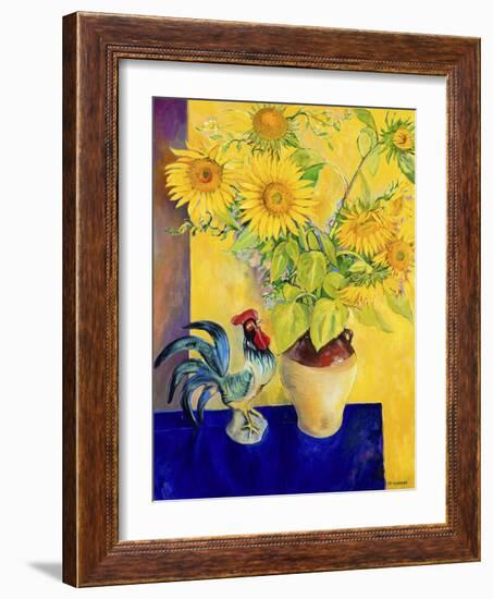 Rooster and Sunflowers (Coq et Tournesols)-Isy Ochoa-Framed Giclee Print