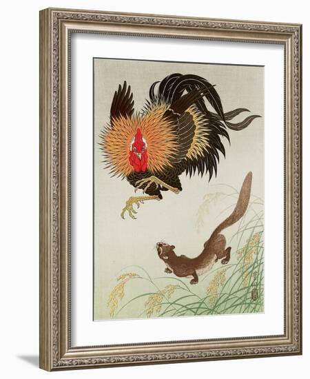 Rooster and Weasel-Koson Ohara-Framed Giclee Print