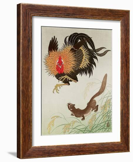 Rooster and Weasel-Koson Ohara-Framed Giclee Print