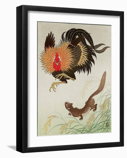 Rooster and Weasel-Koson Ohara-Framed Giclee Print