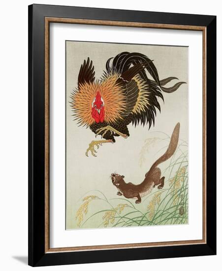 Rooster and Weasel-Koson Ohara-Framed Giclee Print