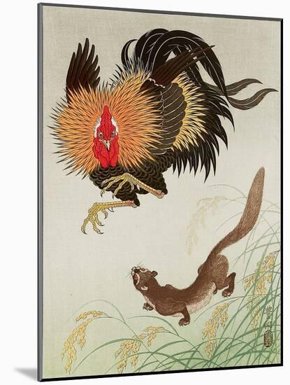 Rooster and Weasel-Koson Ohara-Mounted Giclee Print