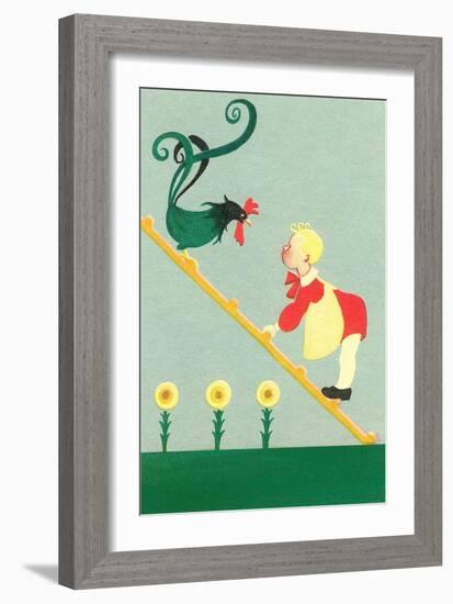 Rooster, Boy on Ladder-null-Framed Art Print