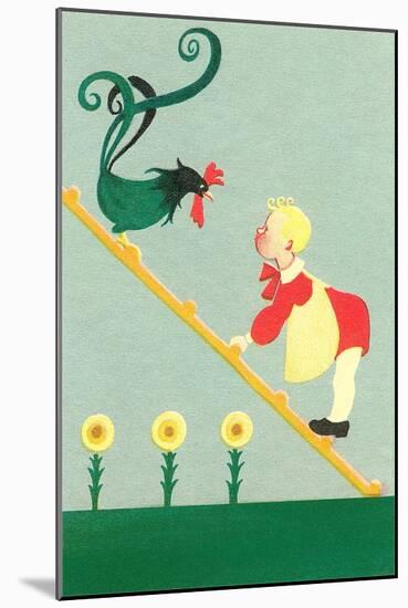 Rooster, Boy on Ladder-null-Mounted Art Print