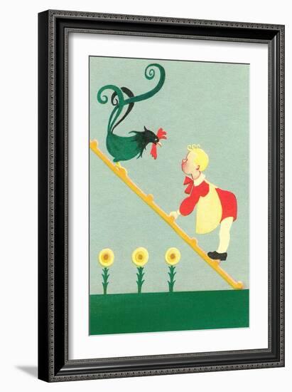 Rooster, Boy on Ladder-null-Framed Art Print