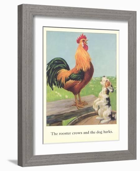 Rooster Crows and Dog Barks-null-Framed Art Print