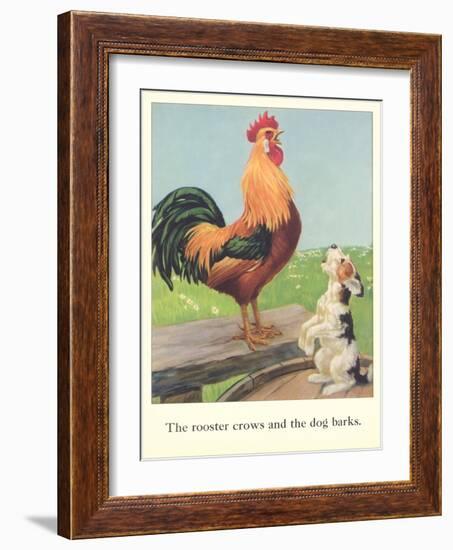 Rooster Crows and Dog Barks-null-Framed Art Print