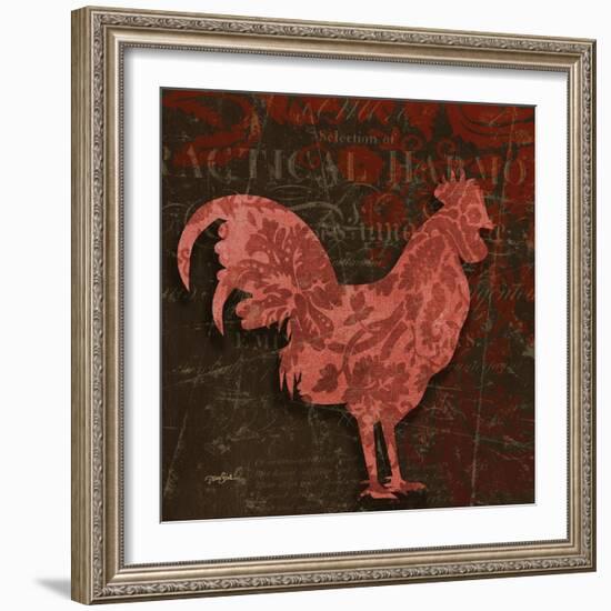 Rooster Damask 1-Diane Stimson-Framed Art Print