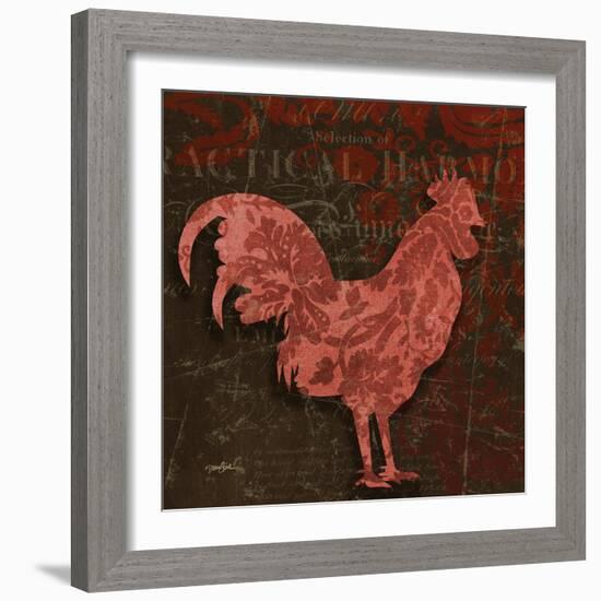 Rooster Damask 1-Diane Stimson-Framed Art Print