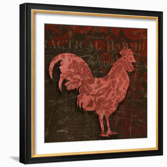 Rooster Damask 1-Diane Stimson-Framed Art Print