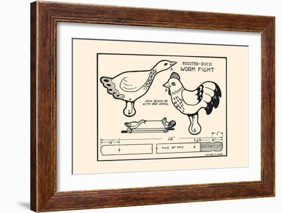 Rooster-Duck Worm Fight-Michael C. Dank-Framed Art Print