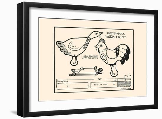 Rooster-Duck Worm Fight-Michael C. Dank-Framed Art Print