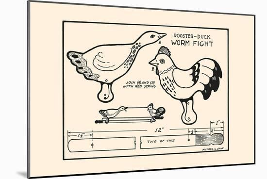 Rooster-Duck Worm Fight-Michael C. Dank-Mounted Art Print