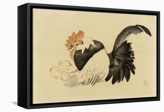 Rooster, Hen, and Chicks, Meiji Era, 1870-79-Shibata Zeshin-Framed Premier Image Canvas