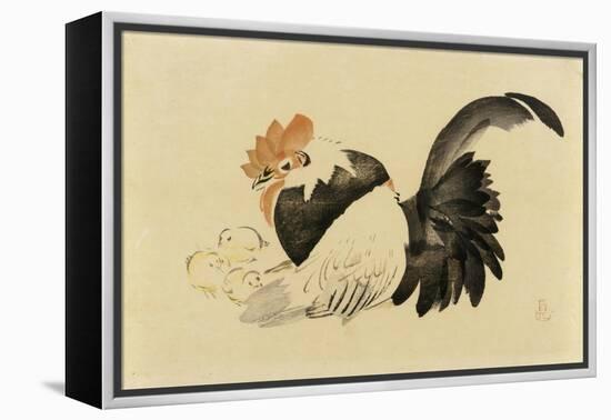 Rooster, Hen, and Chicks, Meiji Era, 1870-79-Shibata Zeshin-Framed Premier Image Canvas