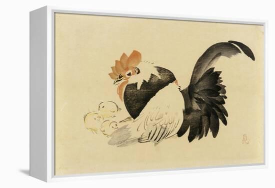 Rooster, Hen, and Chicks, Meiji Era, 1870-79-Shibata Zeshin-Framed Premier Image Canvas