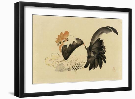 Rooster, Hen, and Chicks, Meiji Era, 1870-79-Shibata Zeshin-Framed Giclee Print