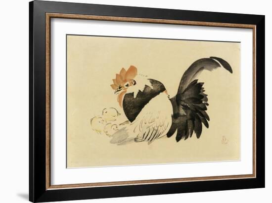Rooster, Hen, and Chicks, Meiji Era, 1870-79-Shibata Zeshin-Framed Giclee Print