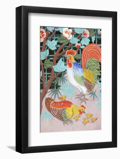 Rooster, hen and chicks, Seoul, South Korea-Godong-Framed Photographic Print