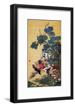 Rooster, Hen and Hydrangea-Jakuchu Ito-Framed Giclee Print