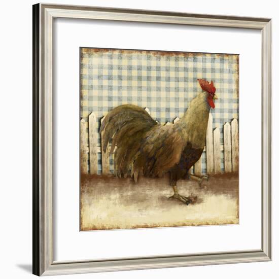 Rooster on Damask I-Dan Meneely-Framed Art Print