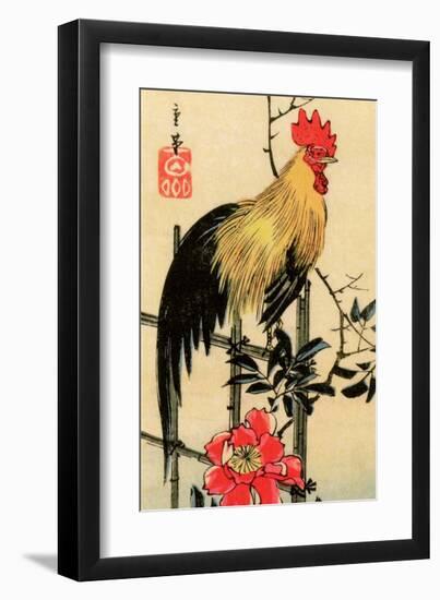 Rooster on Trellis for Climbing Rose, 1854-Utagawa Hiroshige-Framed Art Print