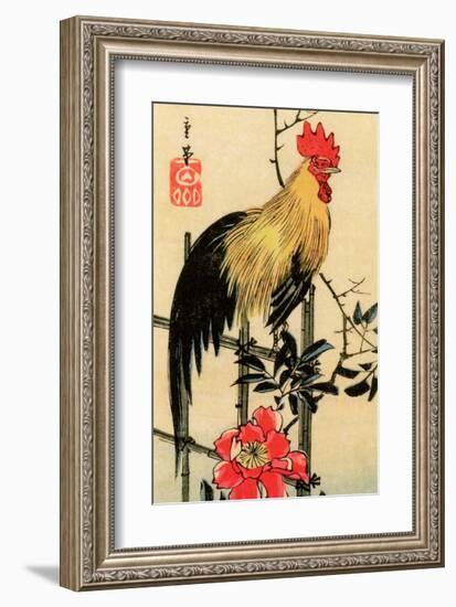 Rooster on Trellis for Climbing Rose, 1854-Utagawa Hiroshige-Framed Art Print