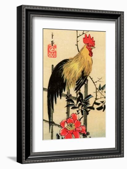 Rooster on Trellis for Climbing Rose, 1854-Utagawa Hiroshige-Framed Art Print