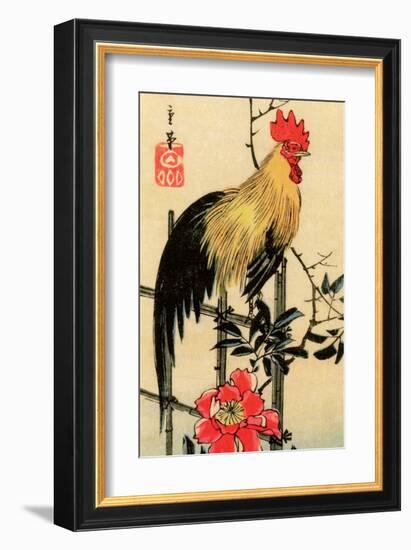 Rooster on Trellis for Climbing Rose, 1854-Utagawa Hiroshige-Framed Art Print