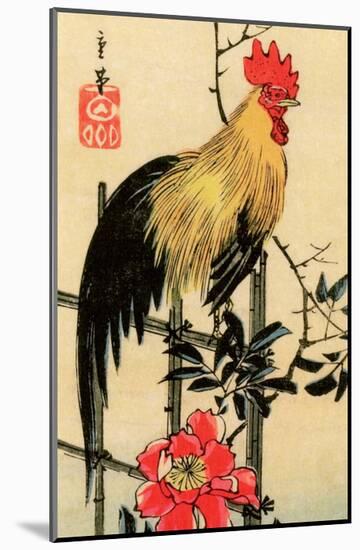 Rooster on Trellis for Climbing Rose, 1854-Utagawa Hiroshige-Mounted Art Print