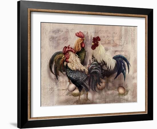 Rooster Trio-Alma Lee-Framed Art Print