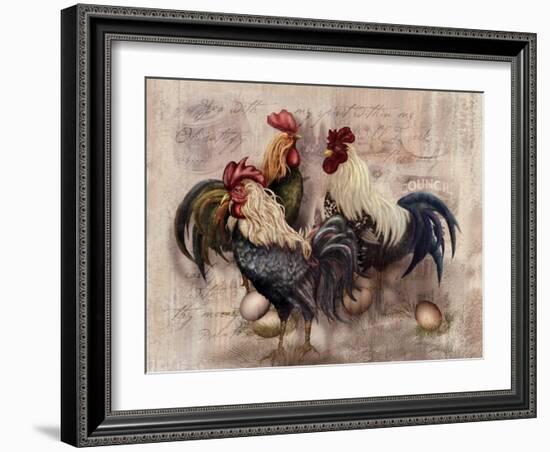 Rooster Trio-Alma Lee-Framed Art Print