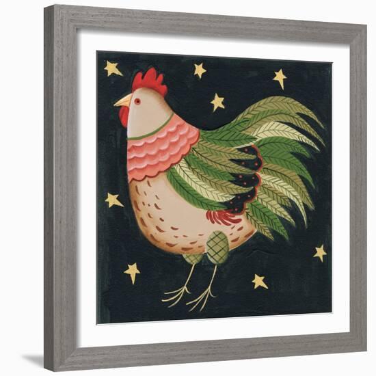 Rooster with Stars in Background Bordered-Beverly Johnston-Framed Giclee Print