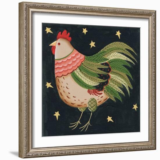 Rooster with Stars in Background Bordered-Beverly Johnston-Framed Giclee Print