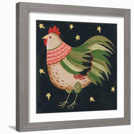 Rooster with Stars in Background Bordered-Beverly Johnston-Framed Giclee Print