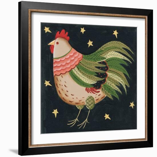 Rooster with Stars in Background Bordered-Beverly Johnston-Framed Giclee Print