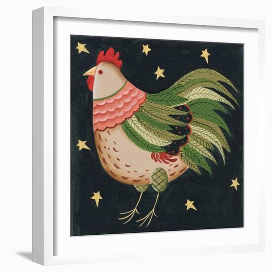 Rooster with Stars in Background Bordered-Beverly Johnston-Framed Giclee Print