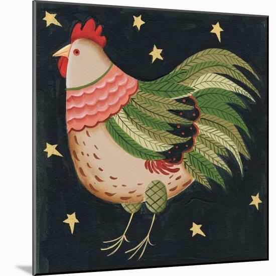 Rooster with Stars in Background Bordered-Beverly Johnston-Mounted Giclee Print