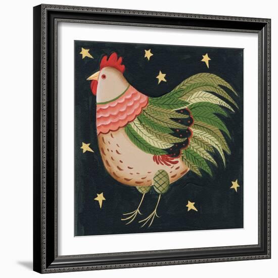 Rooster with Stars in Background Bordered-Beverly Johnston-Framed Giclee Print