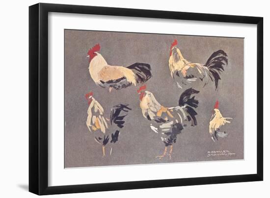 Roosters and Hens-null-Framed Art Print