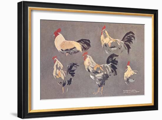 Roosters and Hens-null-Framed Art Print