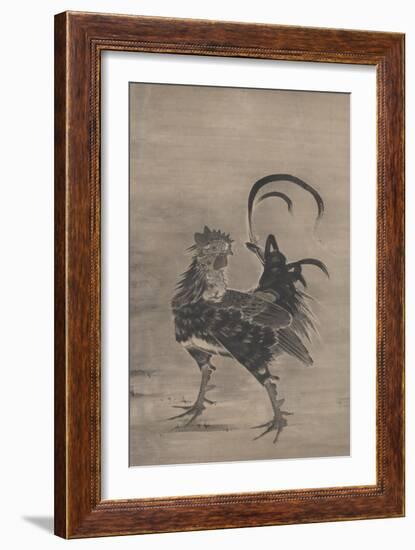 Roosters, Hen, and Chicks, Left of a Pair, 1795 (Ink on Paper) (Pair to 3742190)-Ito Jakuchu-Framed Giclee Print