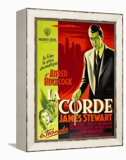 ROPE, (aka LA CORDE), French poster, James Stewart, Joan Chandler (bottom right), 1948-null-Framed Stretched Canvas