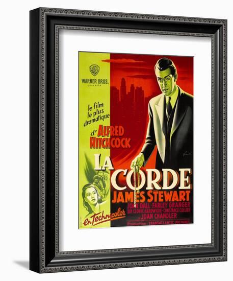 ROPE, (aka LA CORDE), French poster, James Stewart, Joan Chandler (bottom right), 1948-null-Framed Premium Giclee Print